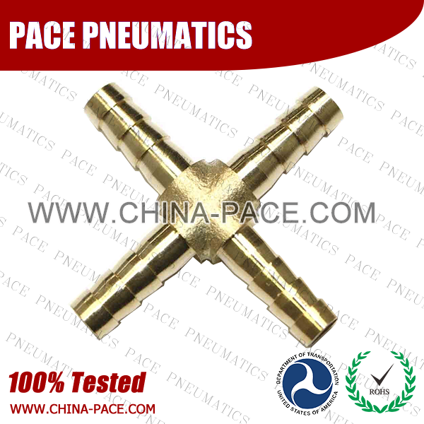 Cross Hose Barb Fittings, Brass Hose Fittings, Brass Hose Splicer, Brass Hose Barb Pipe Threaded Fittings, Pneumatic Fittings, Brass Air Fittings